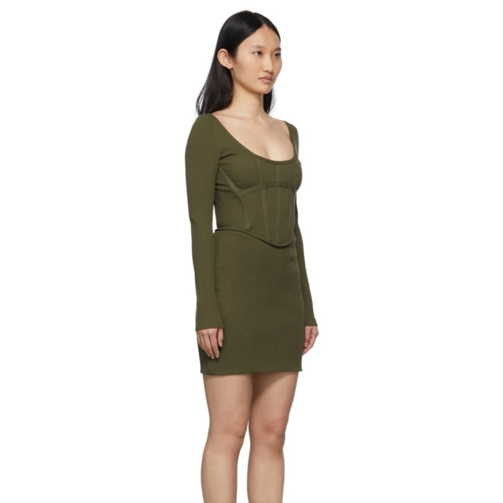 Dion Lee Khaki Ribbed Corset Mini dress